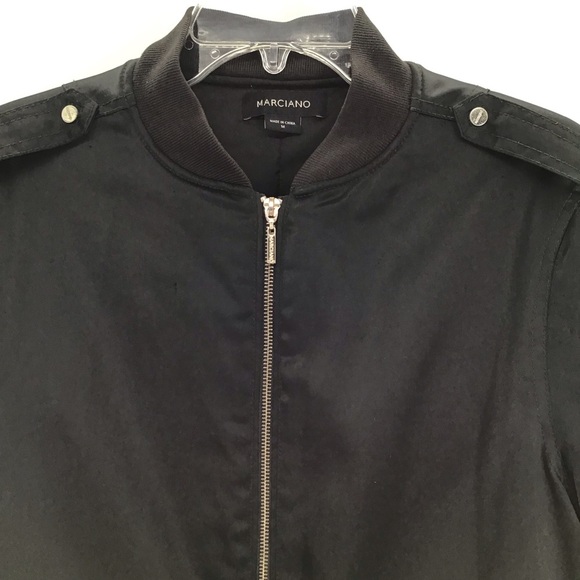 Marciano Puffy Bomber Jacket Gold Hardware Full Front Zip-Up Black Casual Size M - Picture 9 of 10